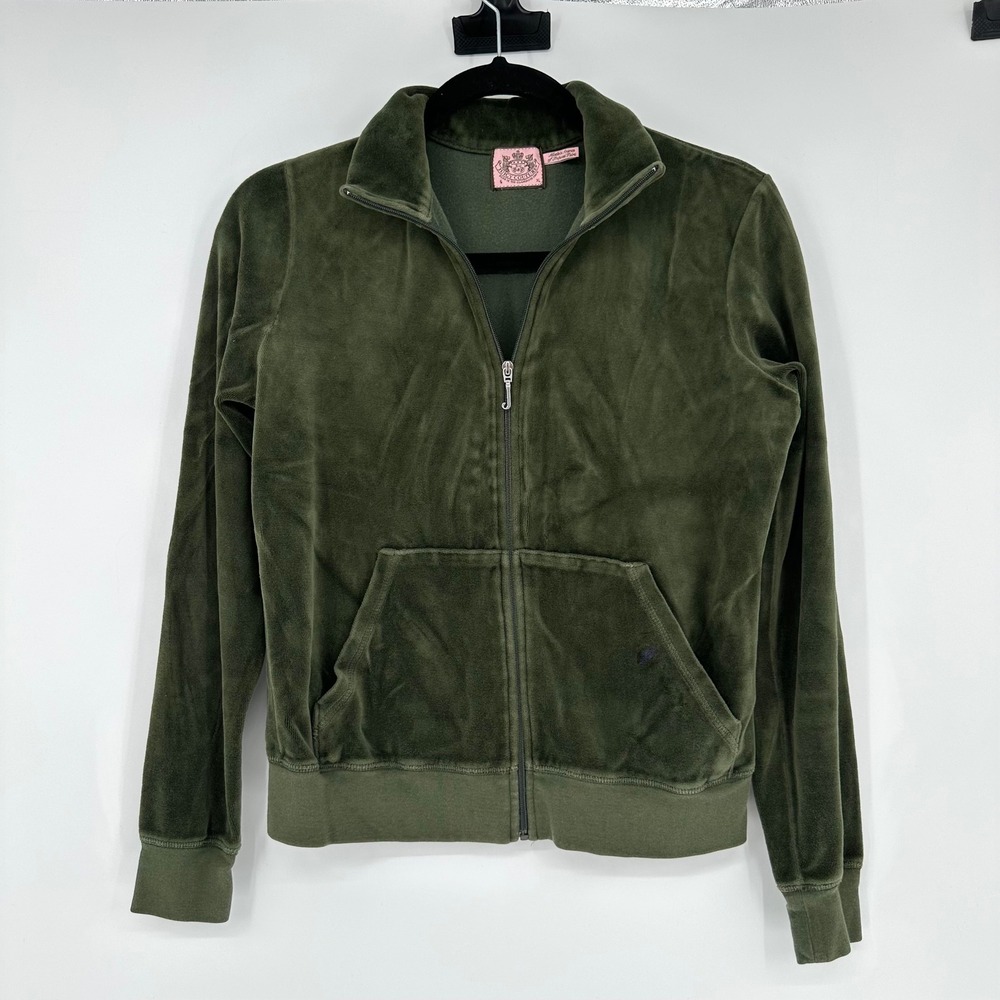 Y2K Juicy Couture Green Velvet Zip Hoodie Jacket Vintage M